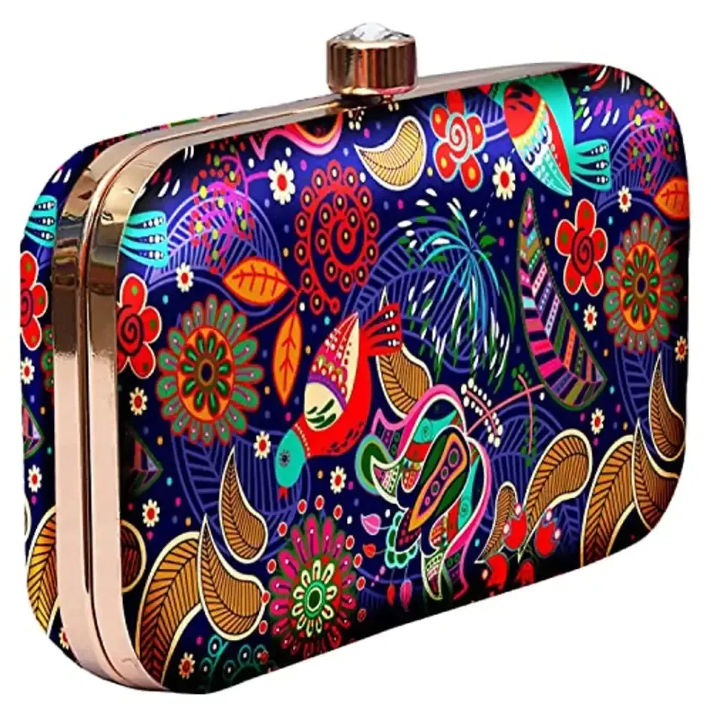 MaFs Printed Detachable Women clutches For Weddings and Parties, Multicolor