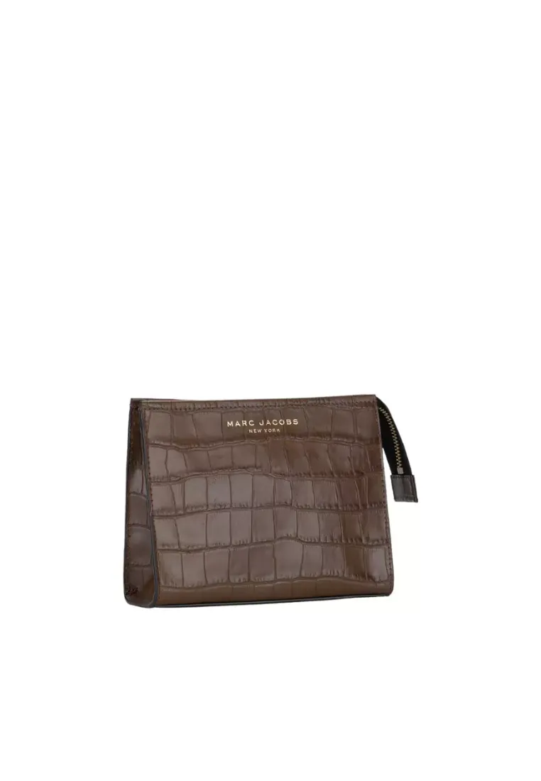 Marc Jacobs Grind Crocodile Cosmetic Pouch Bag Embossed In Dark Brown 4S3SCP001S03