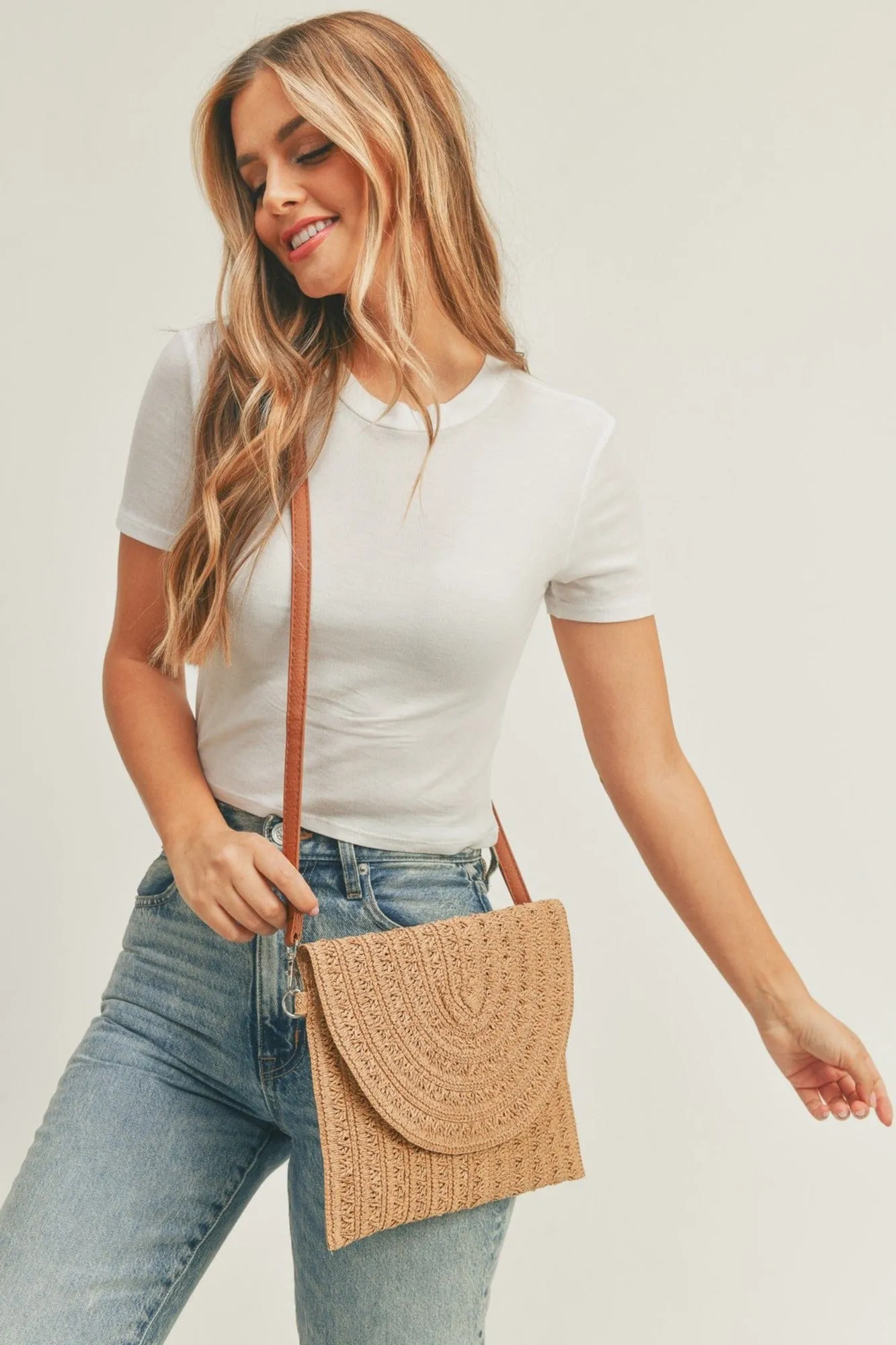 MB0181 Eden Striped Straw Crossbody/Clutch