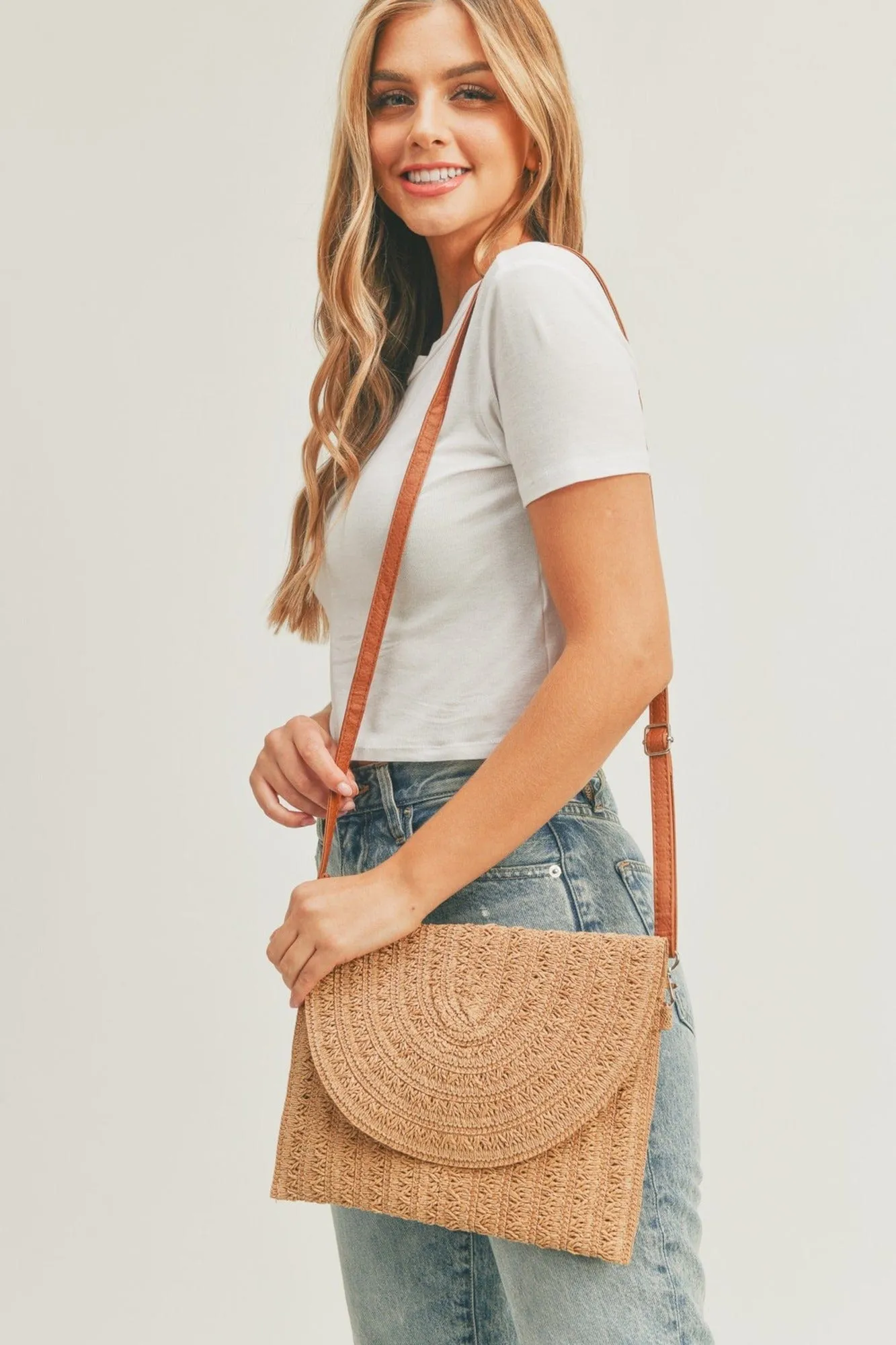 MB0181 Eden Striped Straw Crossbody/Clutch