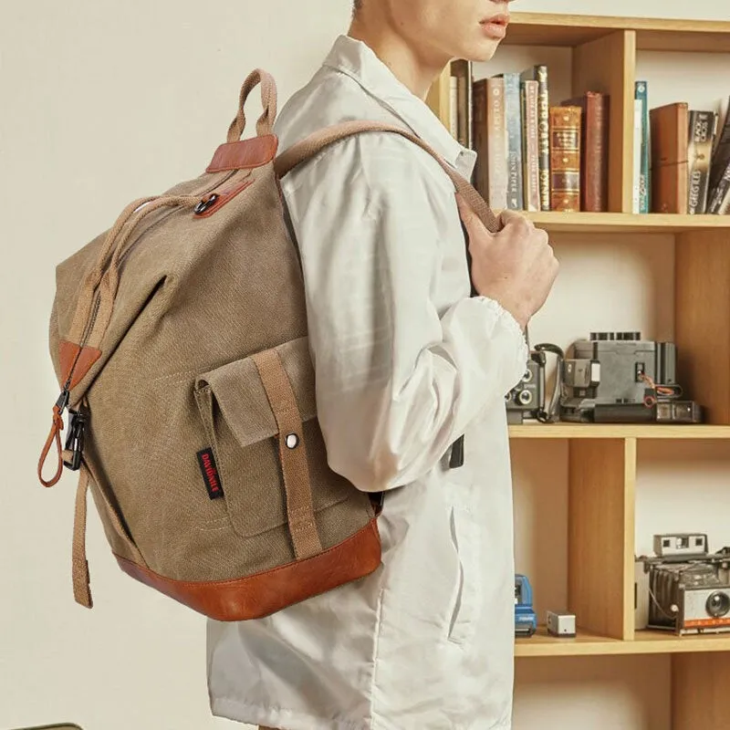 Men Canvas Geometry Letter Printed Pattern Multi-pocket Backpack 15.6 Inch Laptop Bag Travel