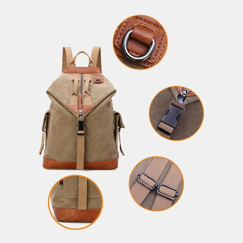 Men Canvas Geometry Letter Printed Pattern Multi-pocket Backpack 15.6 Inch Laptop Bag Travel