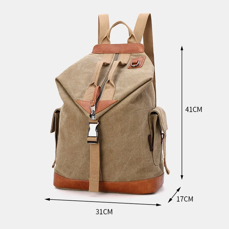 Men Canvas Geometry Letter Printed Pattern Multi-pocket Backpack 15.6 Inch Laptop Bag Travel