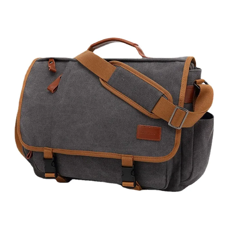 Men Vintage Large Capacity Waterproof Canvas Casual Crossbody Bag Shoulder Travel