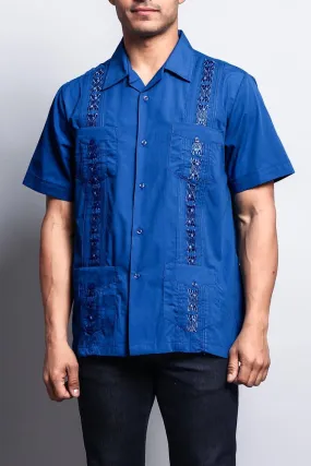 Men's Short Sleeve Cuban Style Guayabera Shirt (Royal Blue)