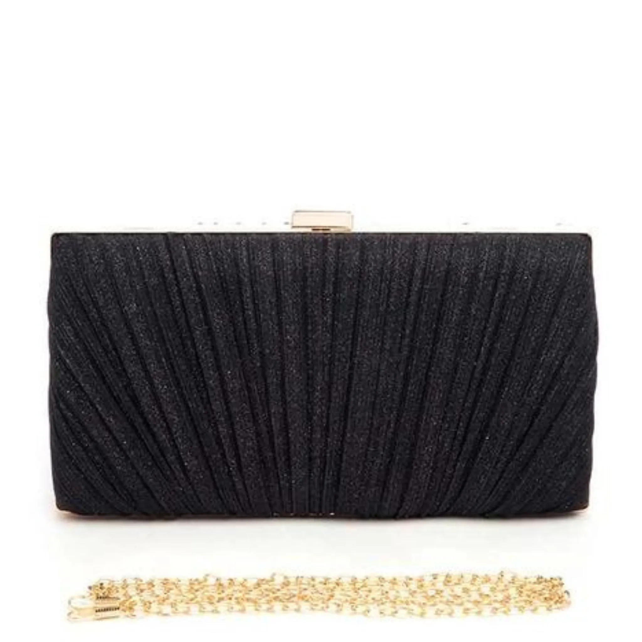 Metallic Pleated Party Box Clutch