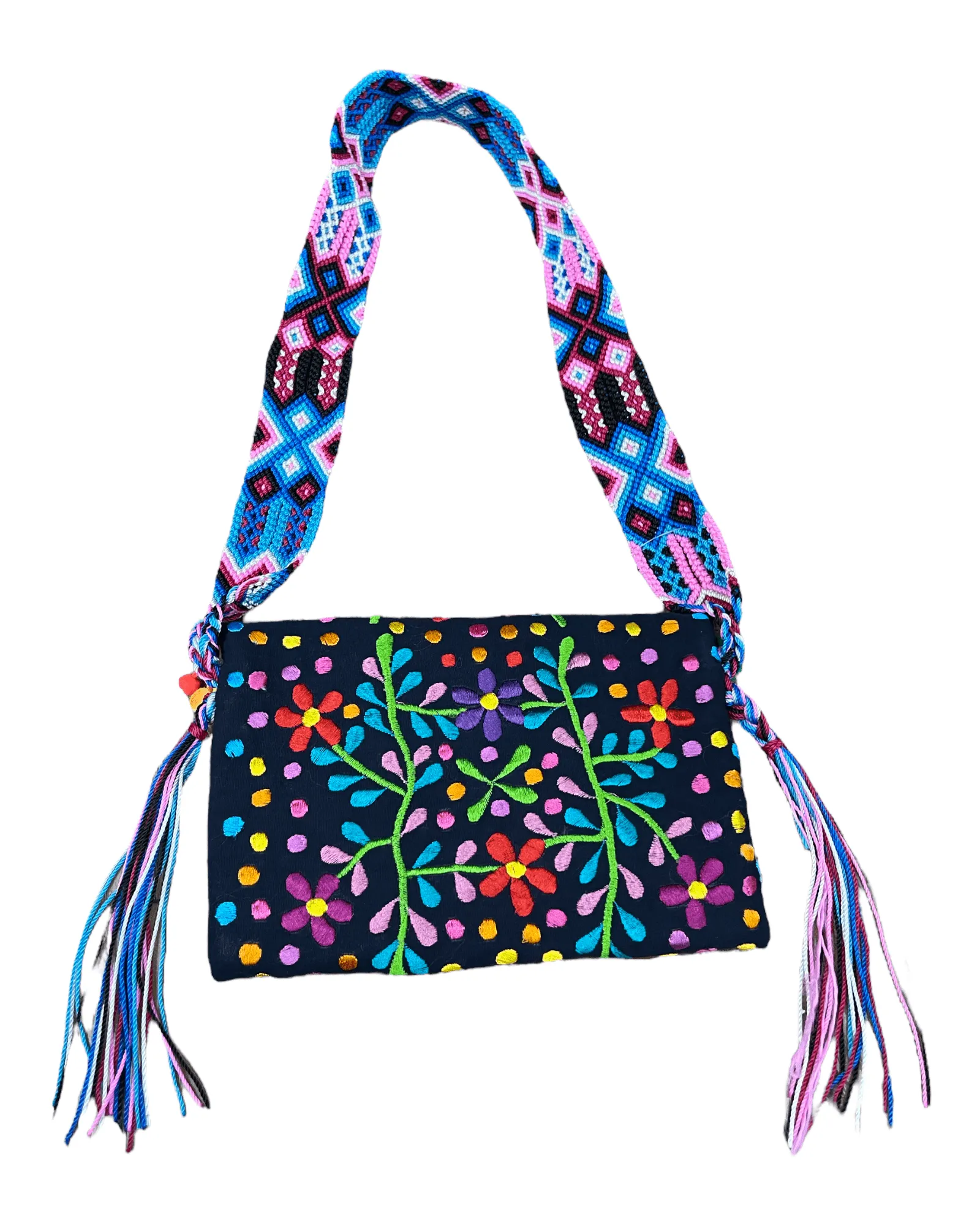 Mexican Floral Woven Crossbody Clutch Bag