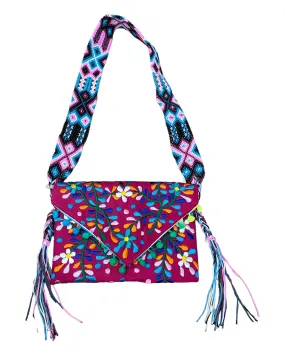 Mexican Floral Woven Crossbody Clutch Bag