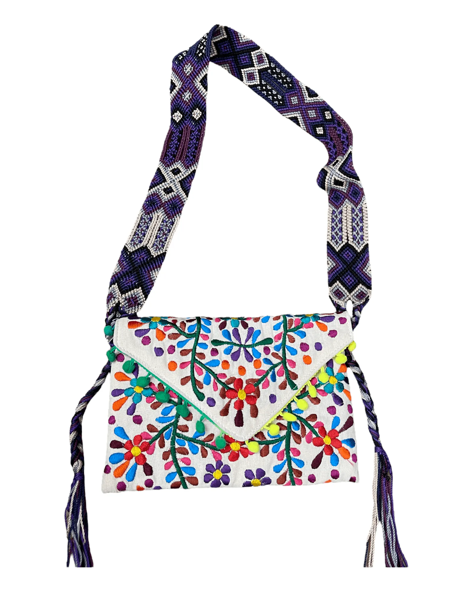 Mexican Floral Woven Crossbody Clutch Bag