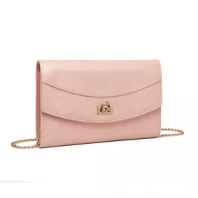 Miss Lulu Elegant Flap Clutch Leather Chain Evening Bag - Pink | Stylish & Versatile