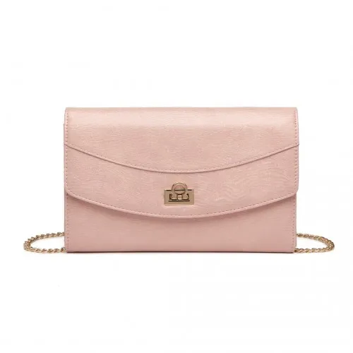 Miss Lulu Elegant Flap Clutch Leather Chain Evening Bag - Pink | Stylish & Versatile