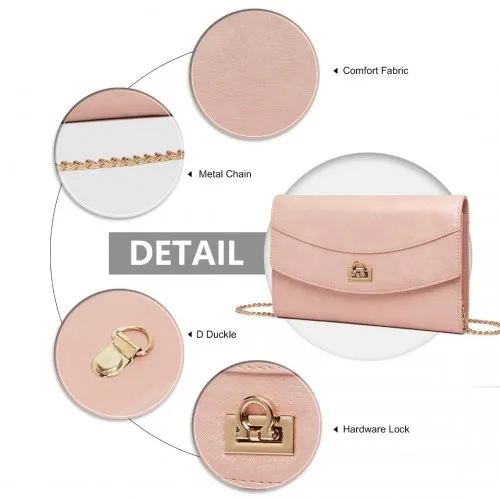 Miss Lulu Elegant Flap Clutch Leather Chain Evening Bag - Pink | Stylish & Versatile