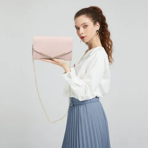 Miss Lulu Leather Look Envelope Clutch Bag in Pink - Sleek & Stylish Evening Essential