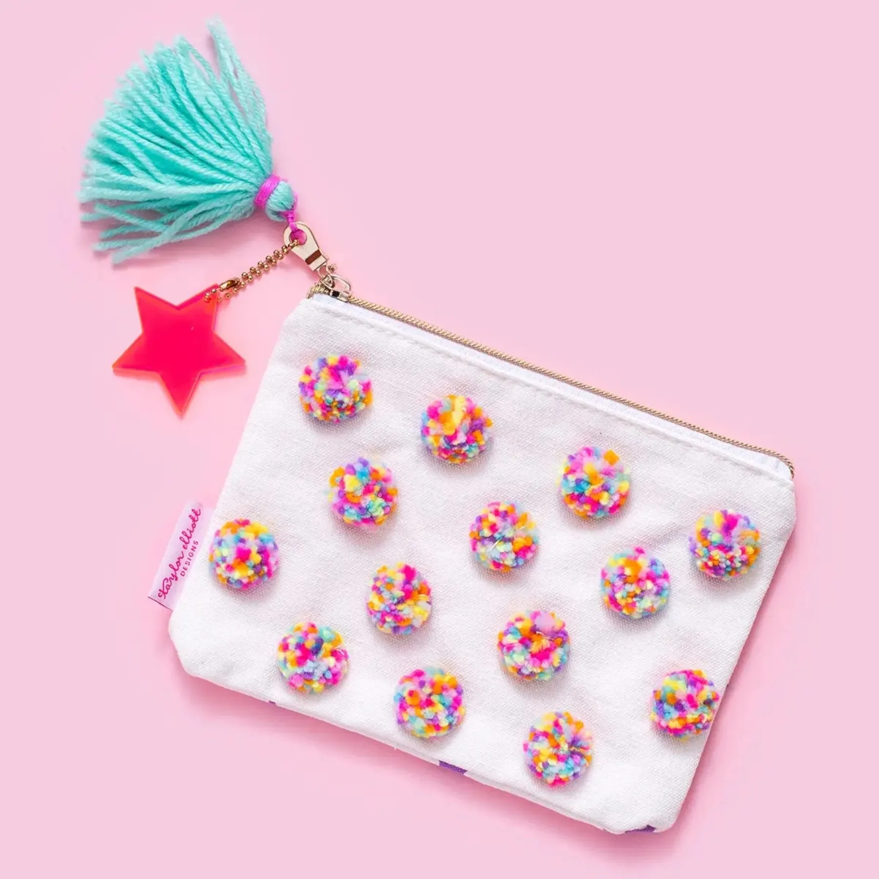 Multi-Colored Pom Pom Pouch