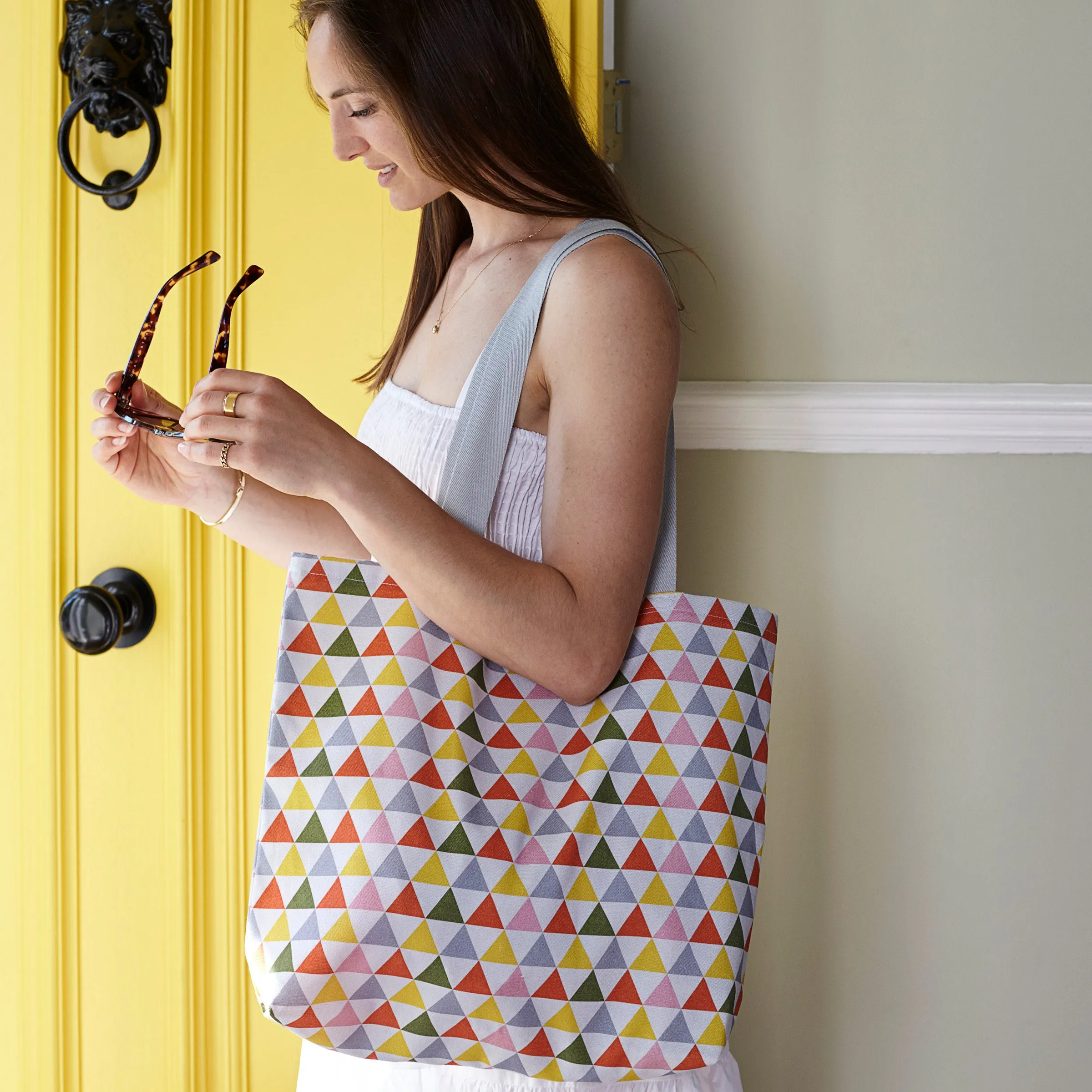 Multi Colour Triangle Print Tote Bag