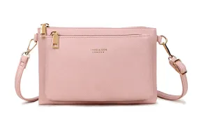 MULTI-POCKET CROSS BODY MESSENGER PURSE BAG WITH WRISTLET STRAP - PINK