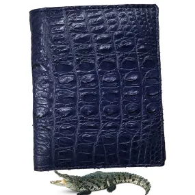 Navy Blue Alligator Skin Bifold Vertical Wallet For Men | Handmade Crocodile Leather Wallet RFID Blocking | VL5684