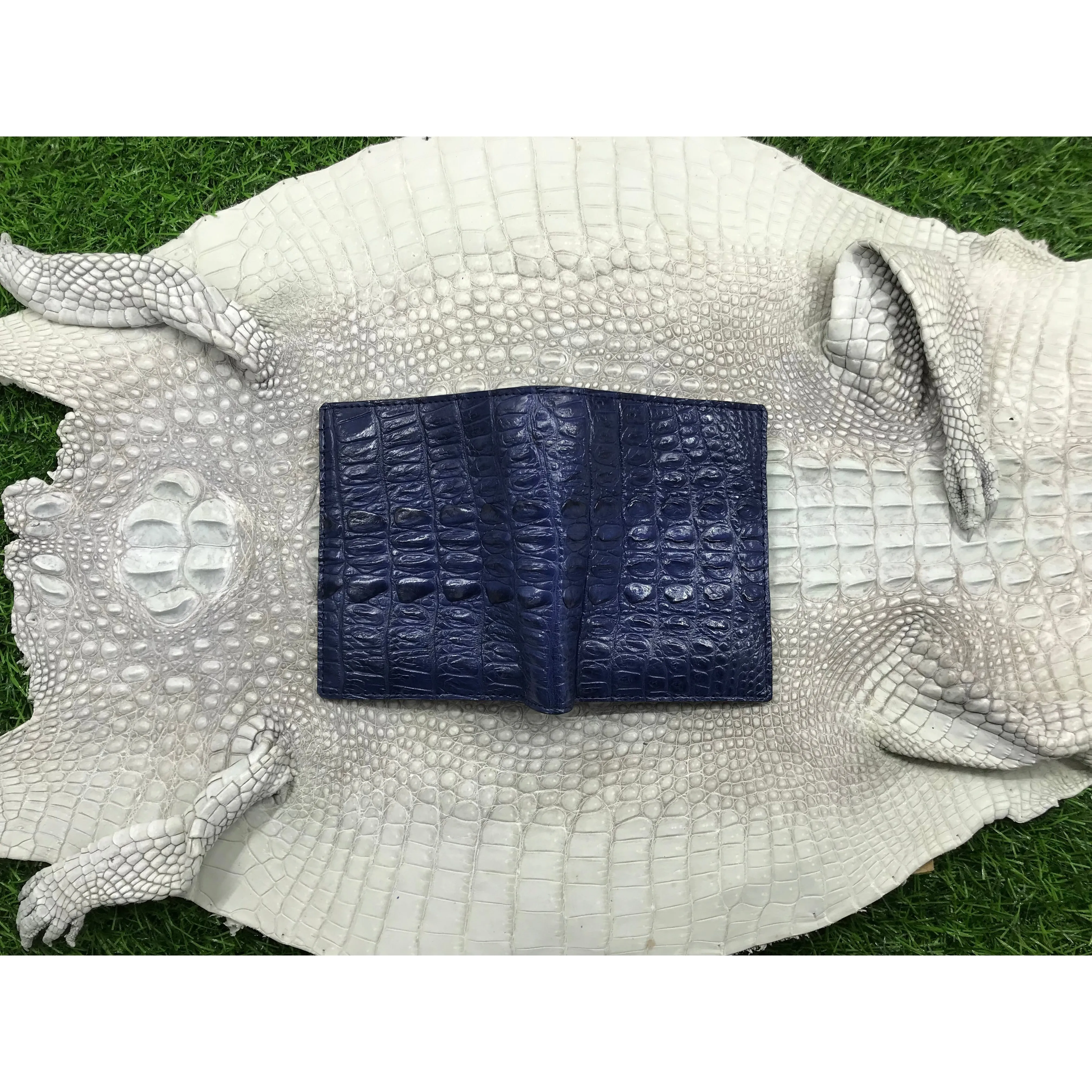 Navy Blue Alligator Skin Bifold Vertical Wallet For Men | Handmade Crocodile Leather Wallet RFID Blocking | VL5684