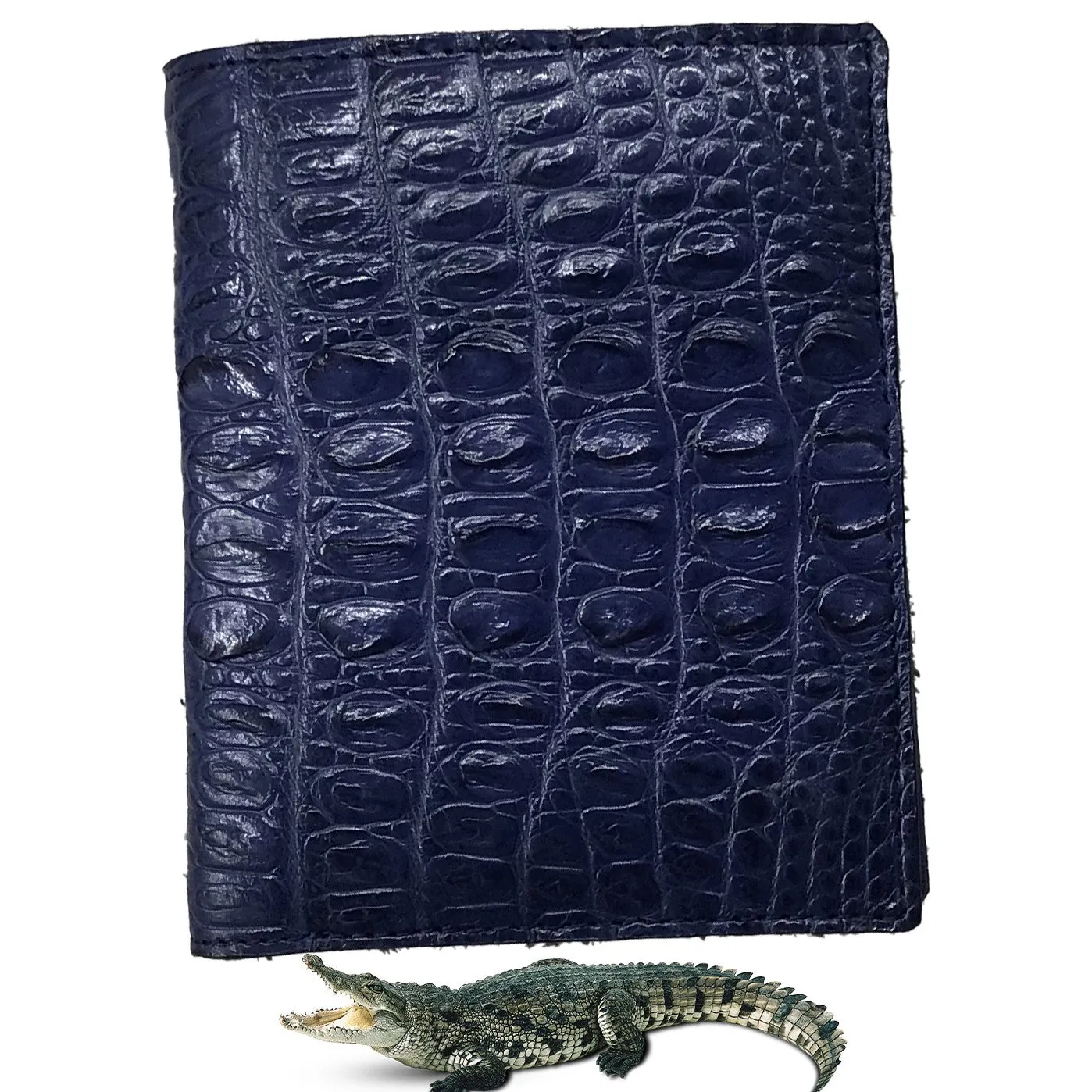 Navy Blue Alligator Skin Bifold Vertical Wallet For Men | Handmade Crocodile Leather Wallet RFID Blocking | VL5684