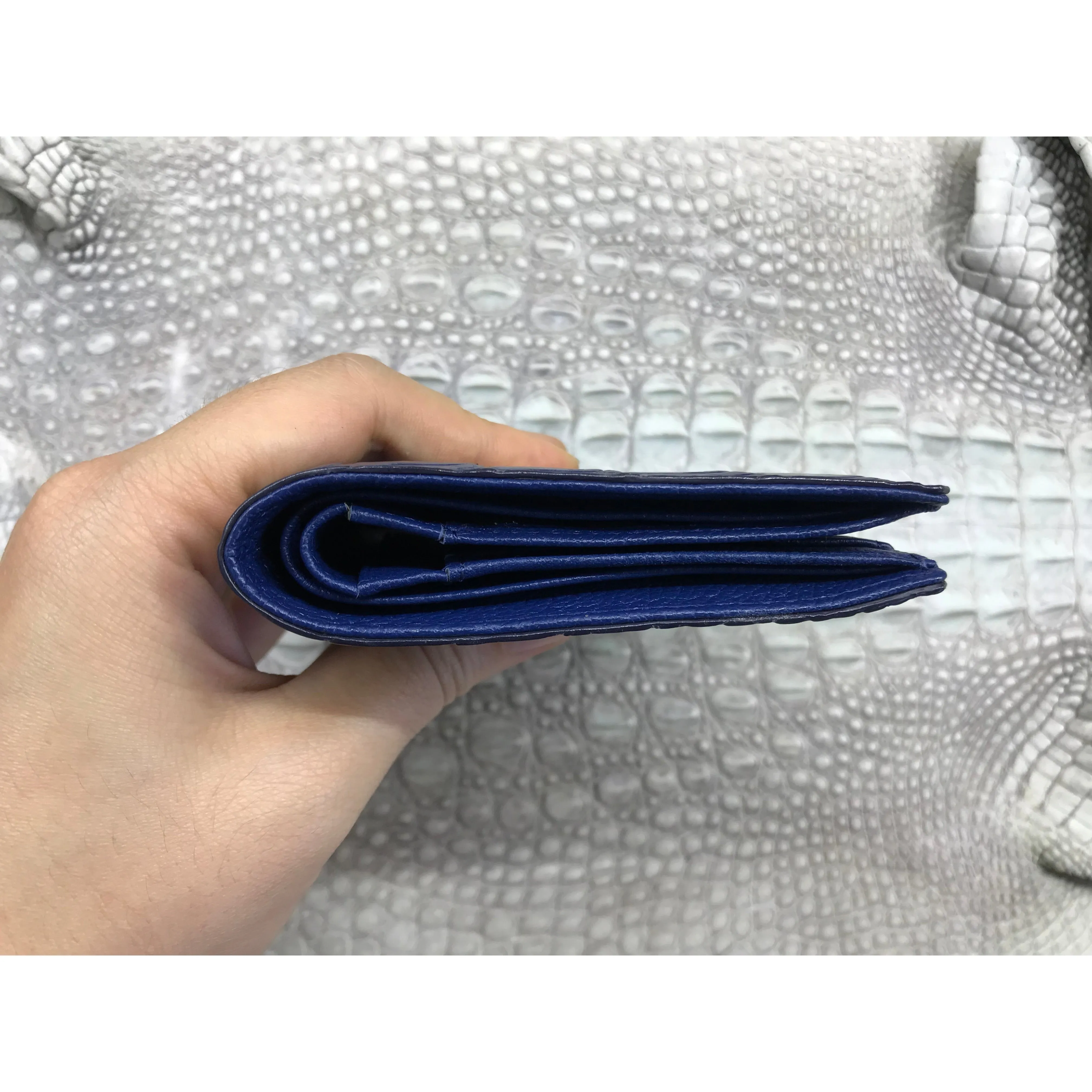 Navy Blue Alligator Skin Bifold Vertical Wallet For Men | Handmade Crocodile Leather Wallet RFID Blocking | VL5684