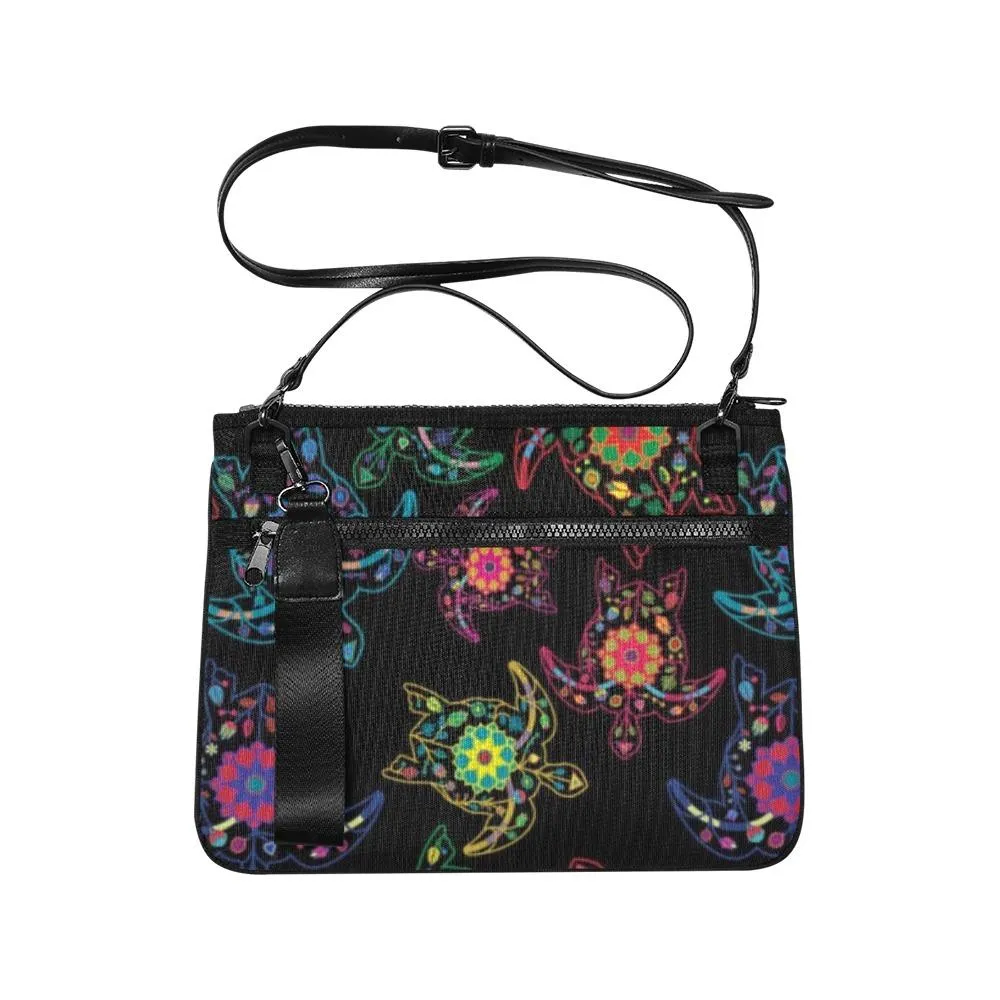 Neon Floral Turtles Slim Clutch Bag