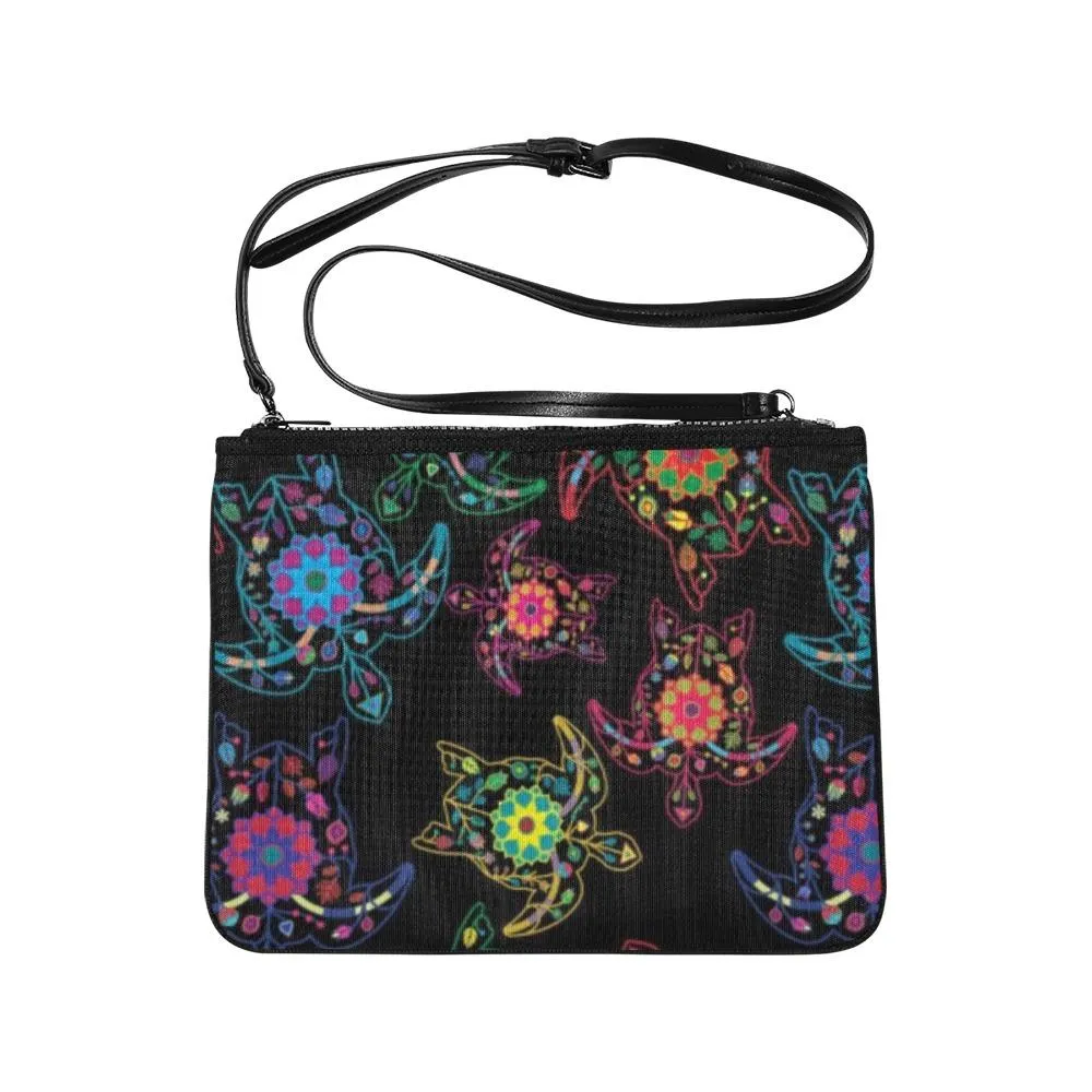 Neon Floral Turtles Slim Clutch Bag