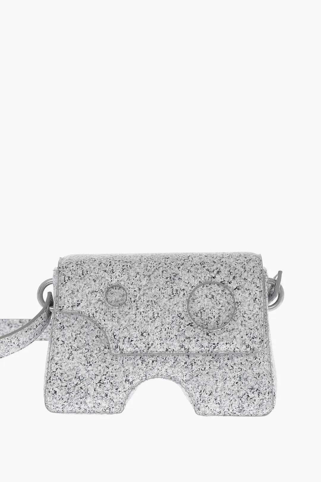 Off-White Marble Effect Leather BURROW Crossbody Bag with Cut-Out Deta