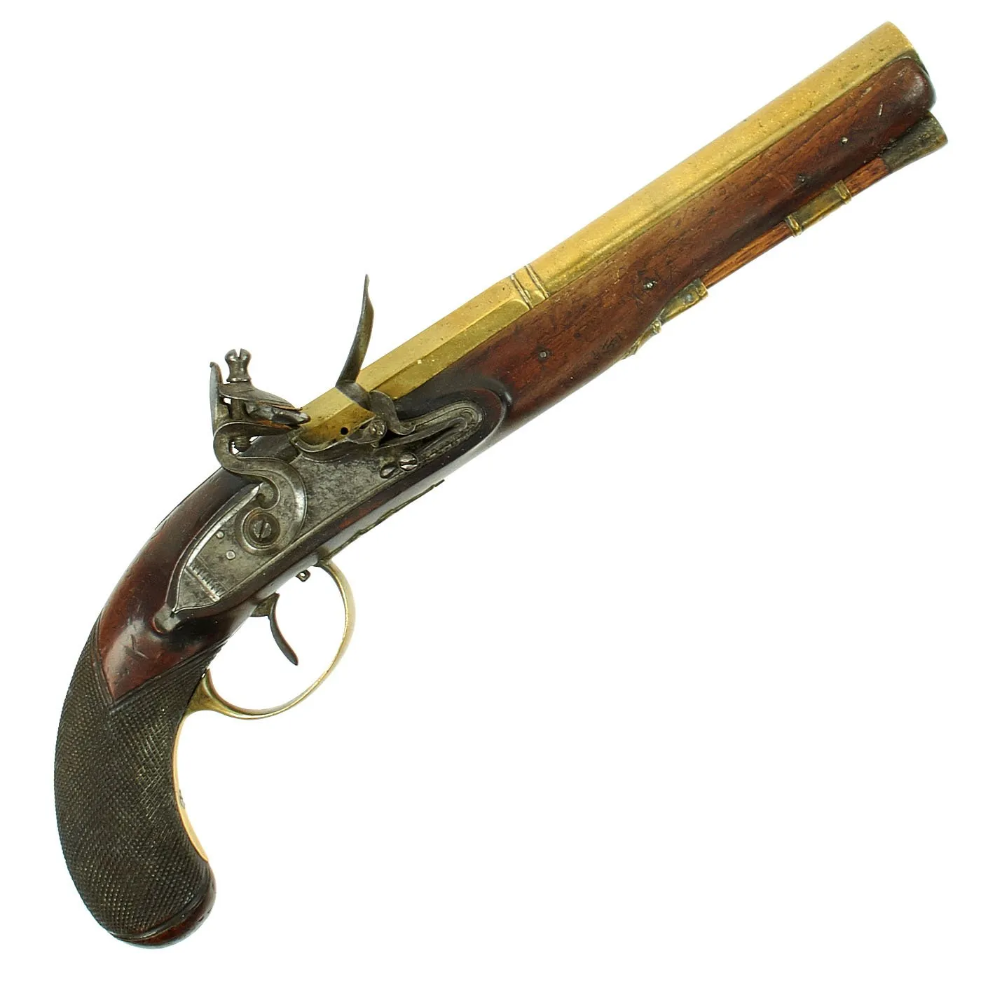 Original British Napoleonic Officer’s Brass Barrel Flintlock Pistol by Sharpe & Keene of London - circa 1810