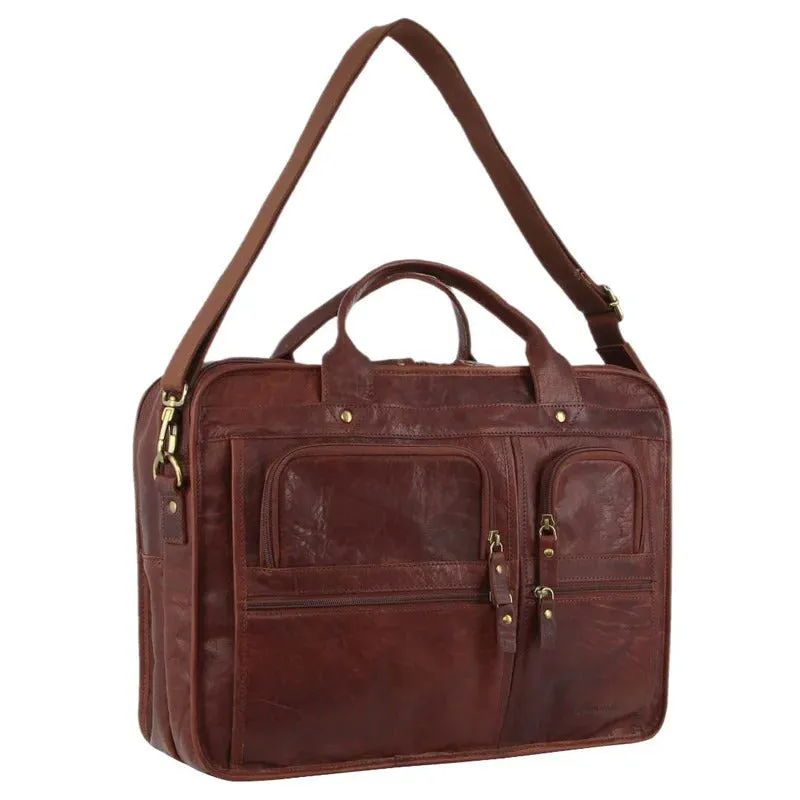 Pierre Cardin Rustic Leather 15" Laptop Bag (Chestnut)