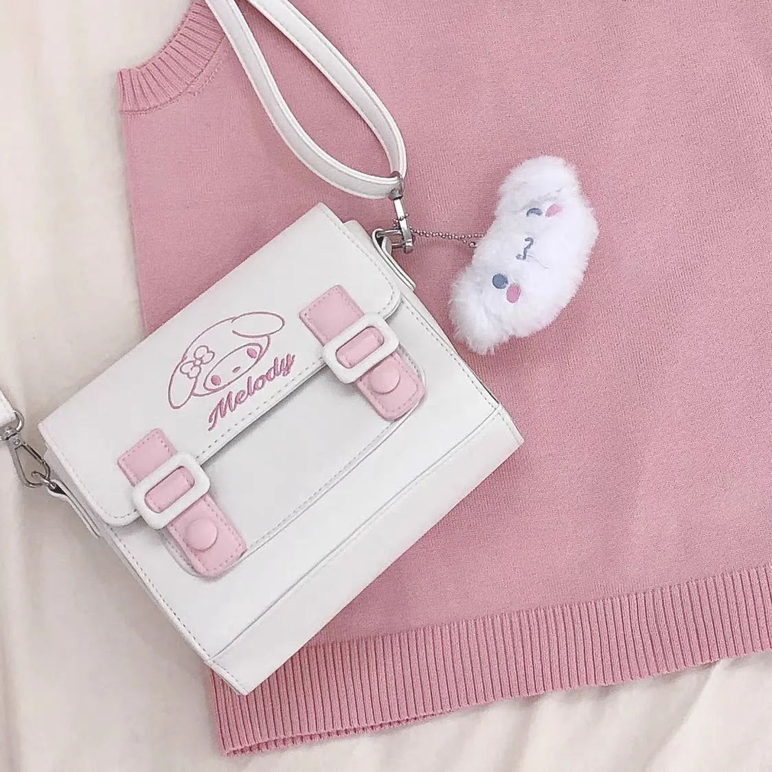 Pink White Cartoon Melody Shoulder Messenger Bag