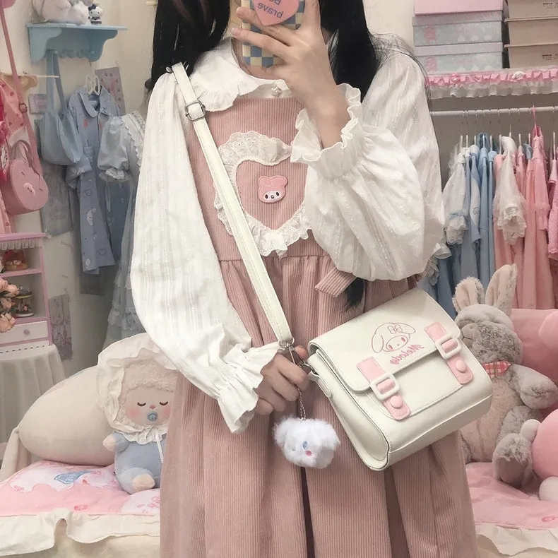 Pink White Cartoon Melody Shoulder Messenger Bag