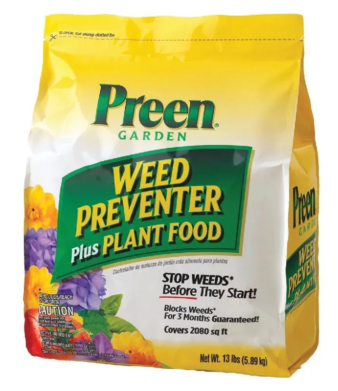 Preen 21-63905 Weed Preventer Plus Plant Food, Granular, 13 lb Bag :BAG: QUANTITY: 1