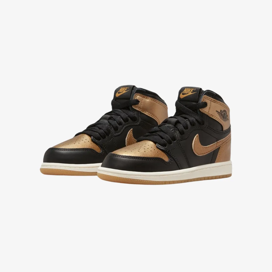 preschool jordan 1 retro high og (black/metallic gold)