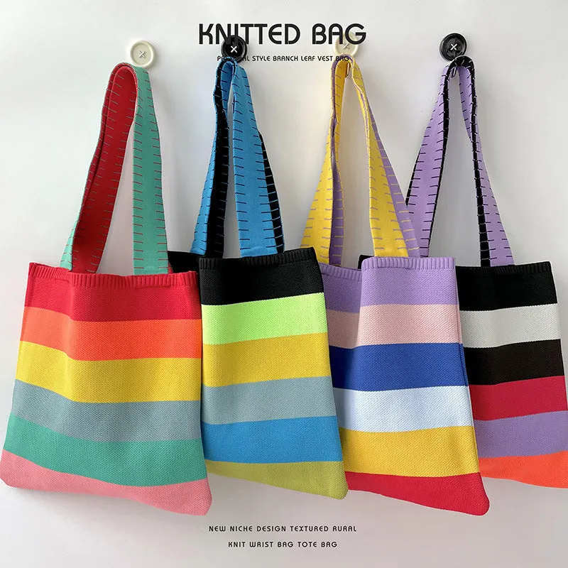 Rainbow Knit Shoulder Handbag