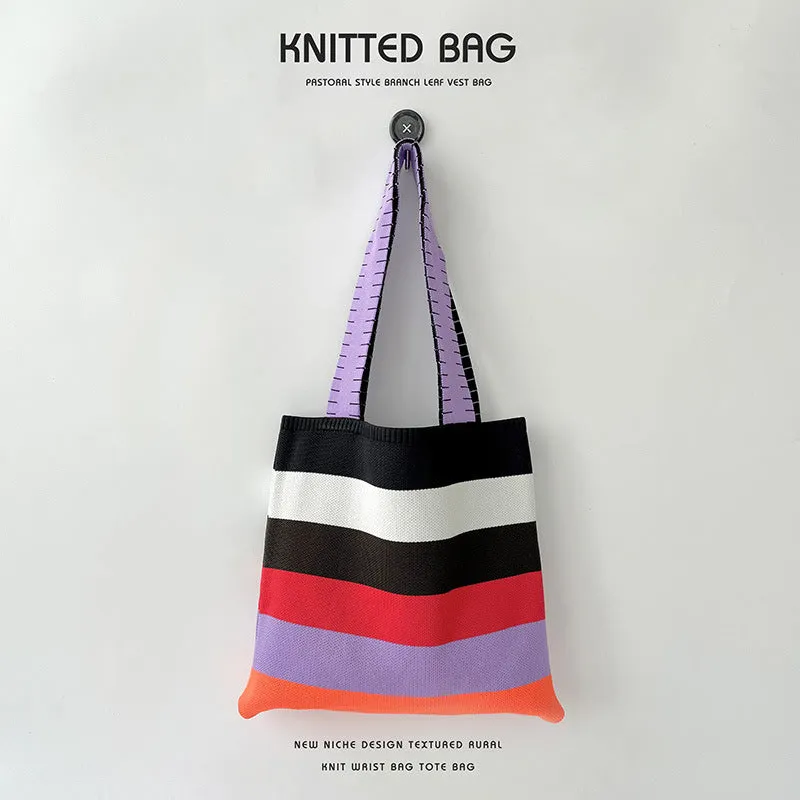 Rainbow Knit Shoulder Handbag