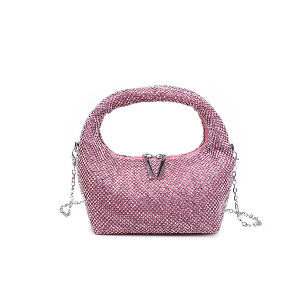 Raquel Rhinestone Mini Disco Pouch Bag with Chain - Pink