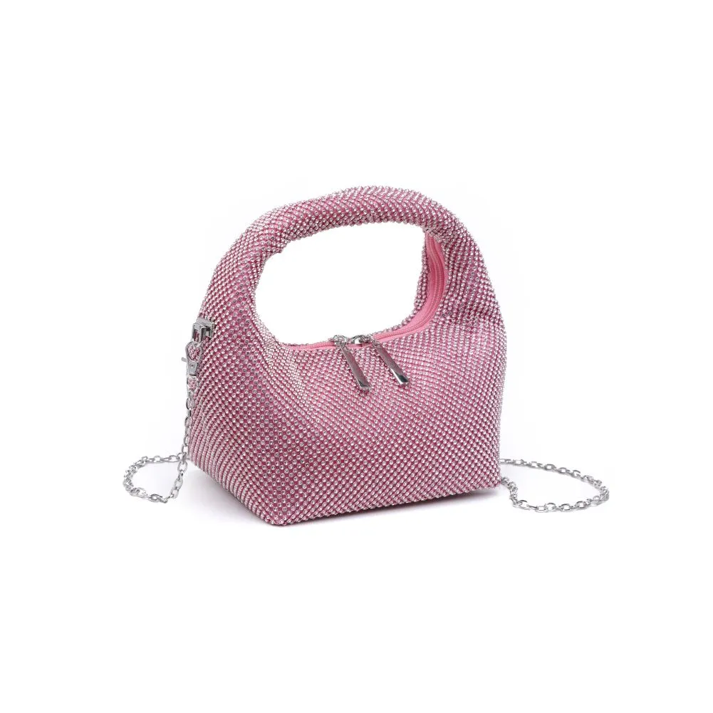 Raquel Rhinestone Mini Disco Pouch Bag with Chain - Pink