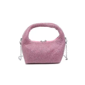 Raquel Rhinestone Mini Disco Pouch Bag with Chain - Pink