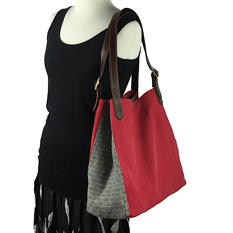 Red Stone Washed Canvas & Weave Tote