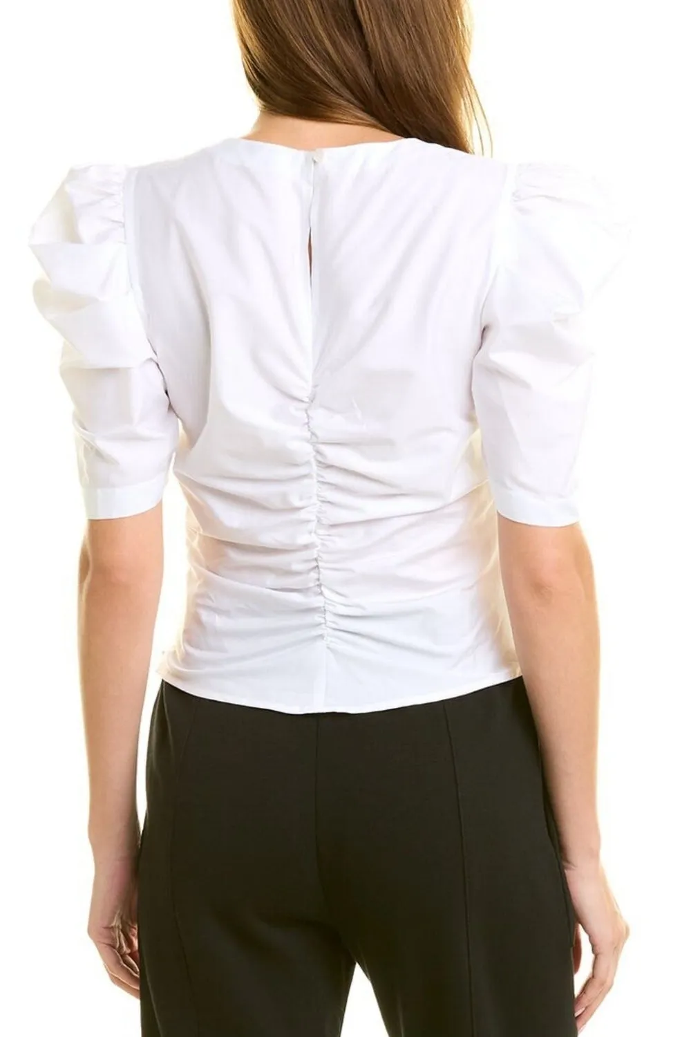 Ruched White Top With Puff Sleeve