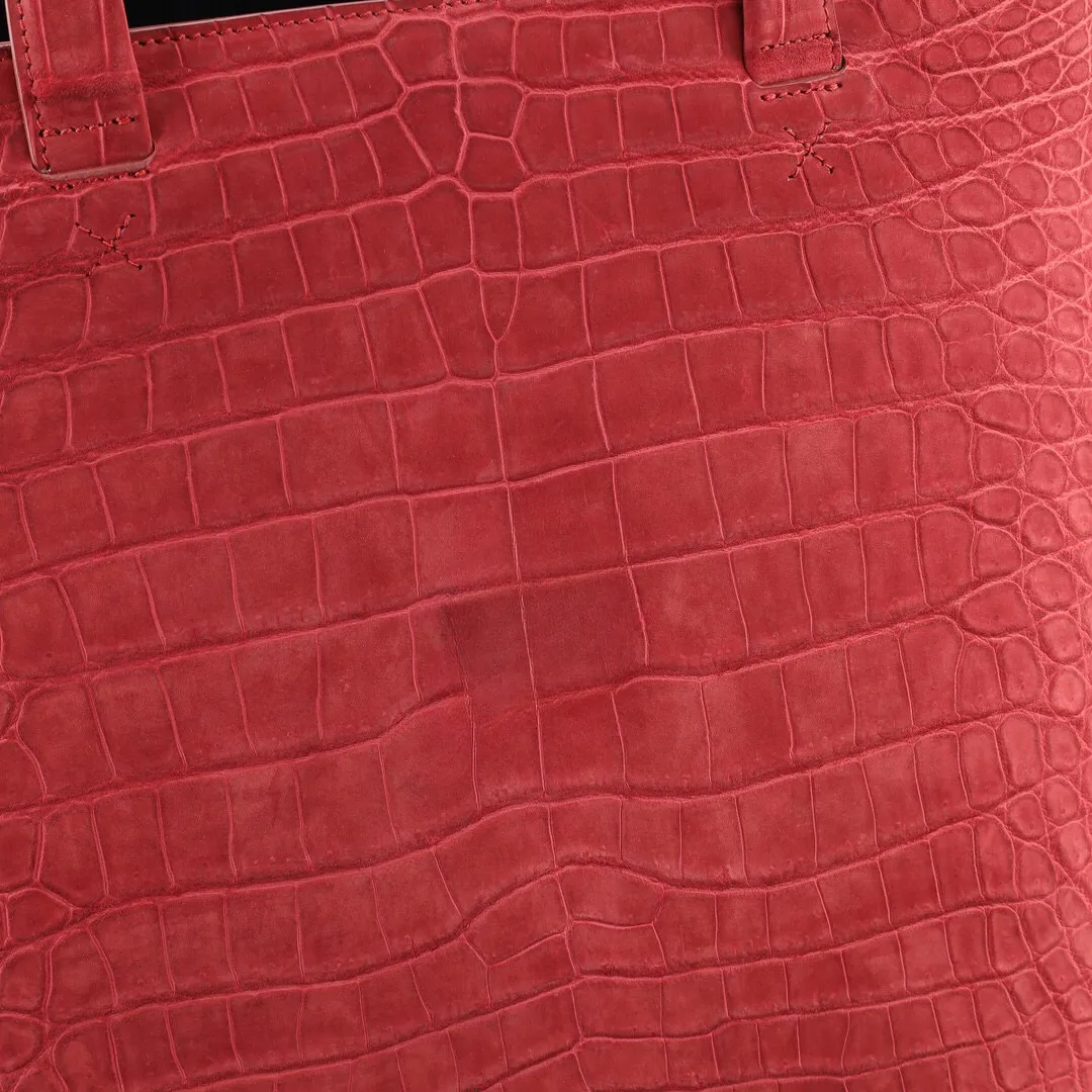 Sanded Genuine Crocodile Skin Leather Large Shopper Hobo Tote Bags Red