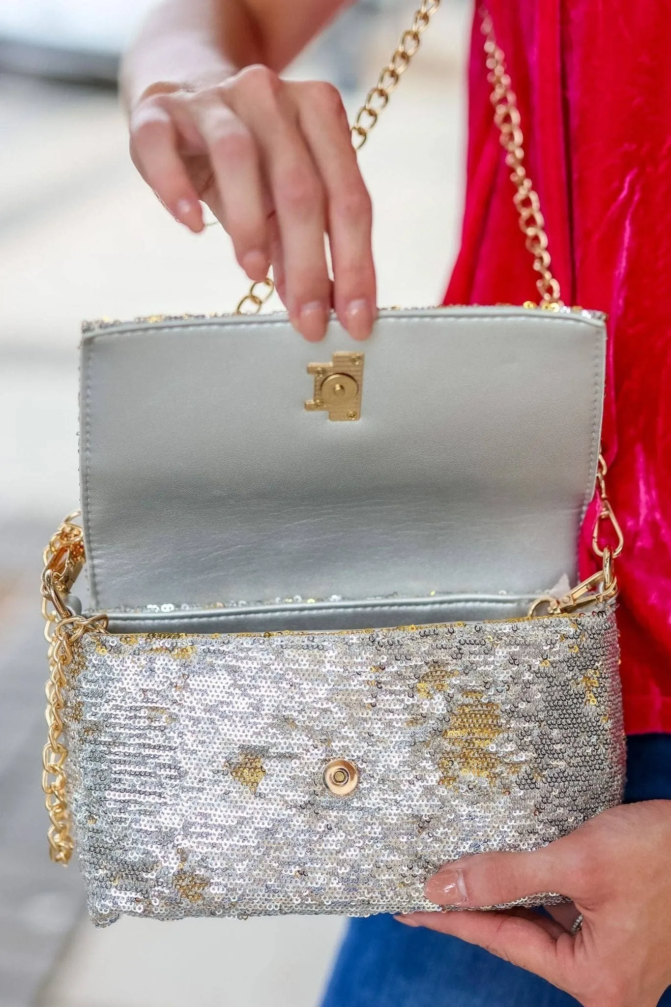 Shelby Silver and Gold Sequined Crossbody