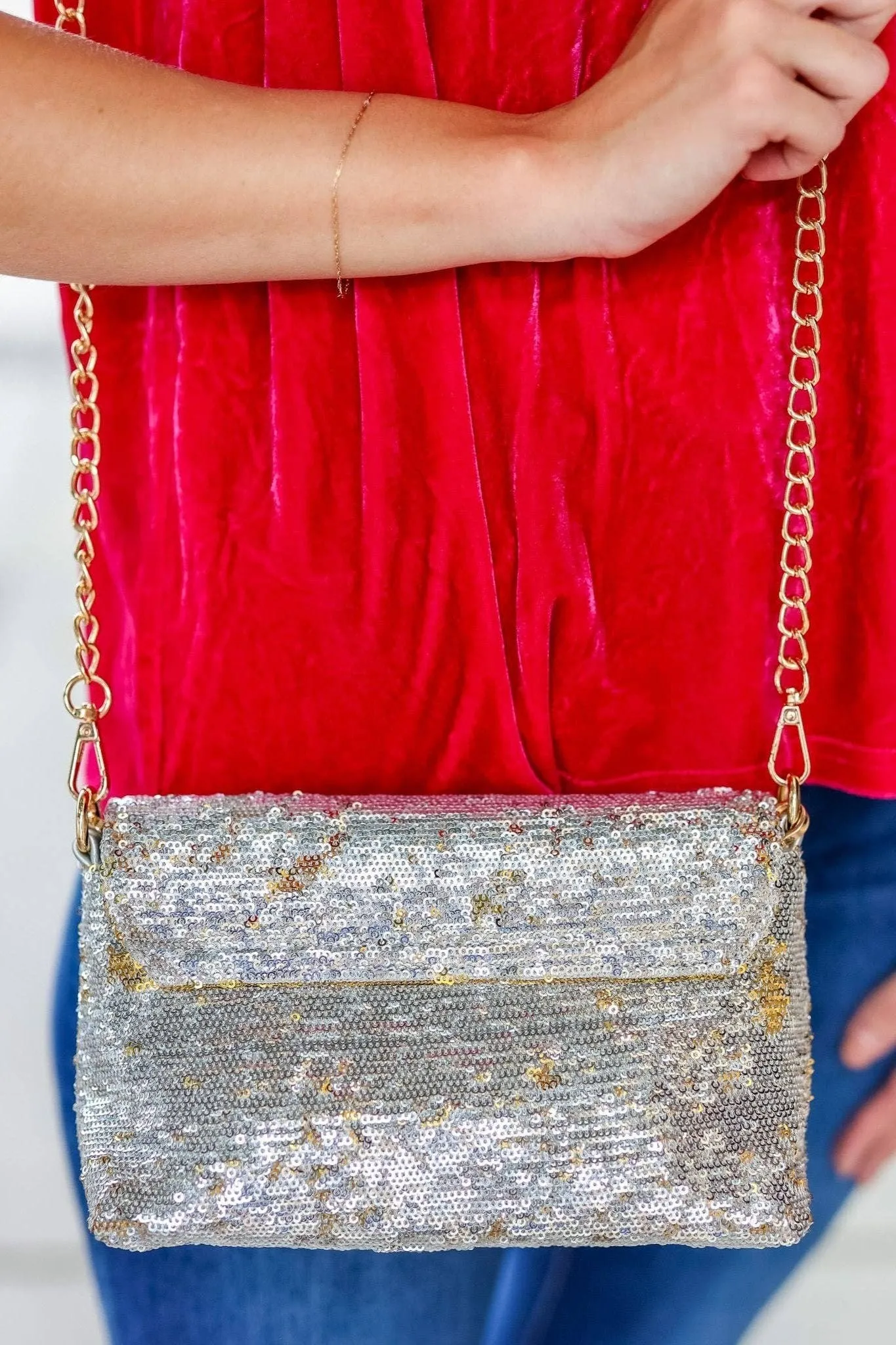 Shelby Silver and Gold Sequined Crossbody