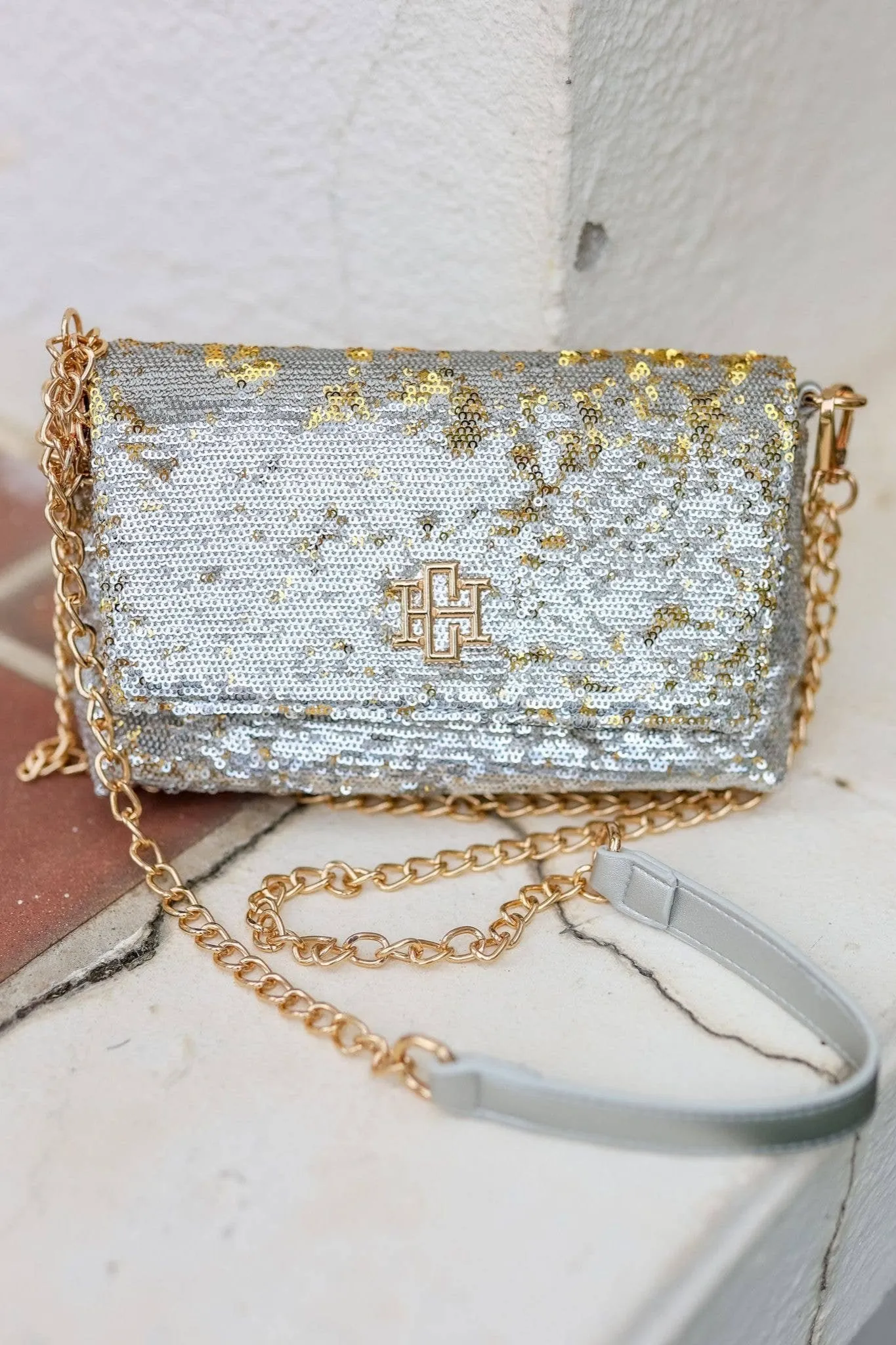 Shelby Silver and Gold Sequined Crossbody