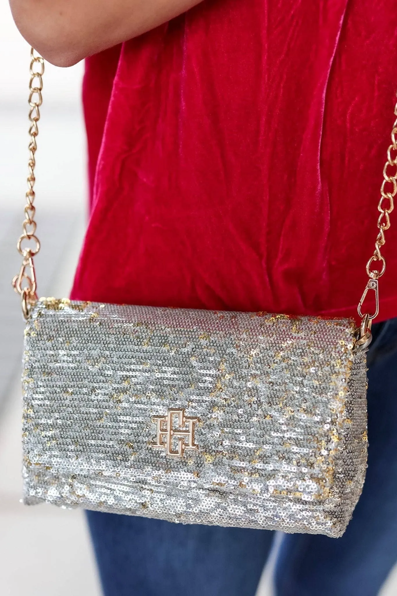 Shelby Silver and Gold Sequined Crossbody