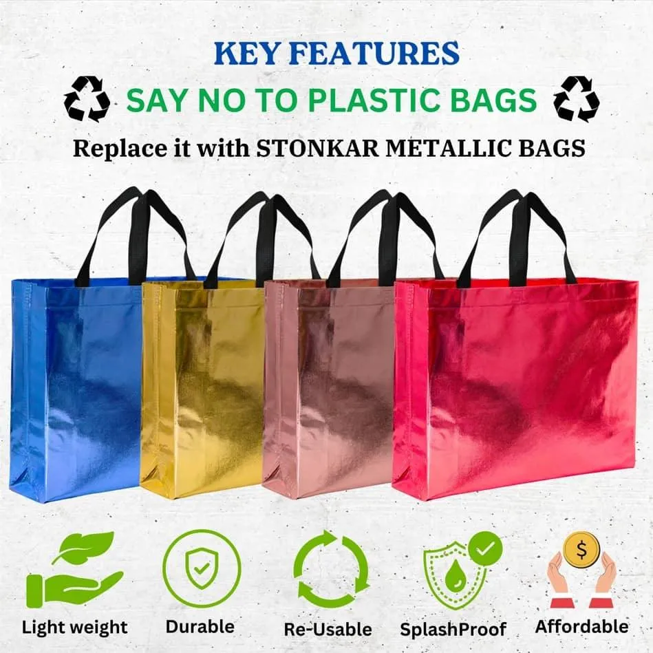 Shopping Bag | Carry Bag for Return Gifts | Non-Woven Gift Bags | Tote Bags (Pack of 10 Pcs) | 15" Inch Large