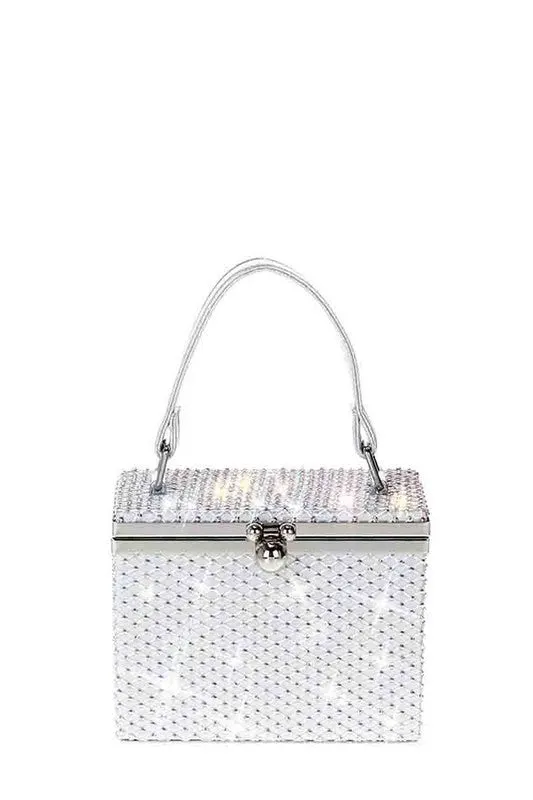 Silver Fashion Net Metal Design Box Square Handle Crossbody Bag