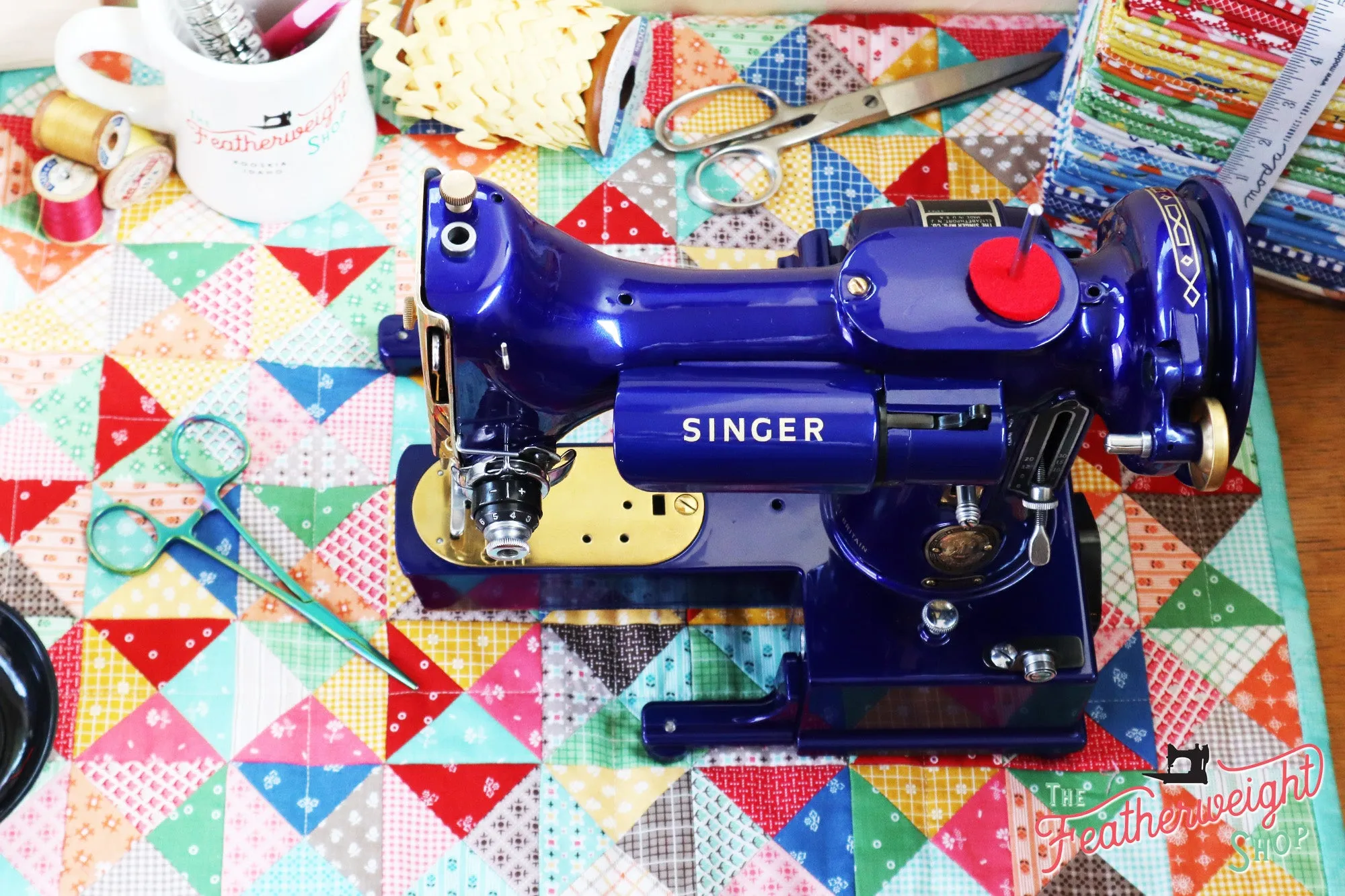 Singer Featherweight 222K EJ6185** - Fully Restored in Royal Cobalt Blue - Gold Plated!