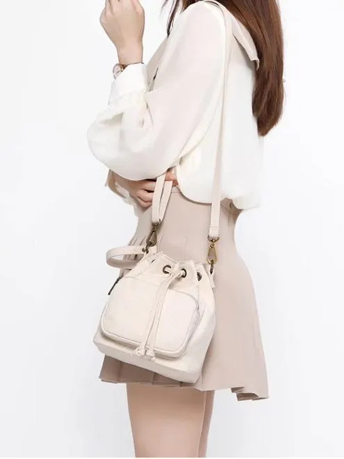 Small Cotton Canvas Bucket Bag Canvas Crossbody Bucket Bag