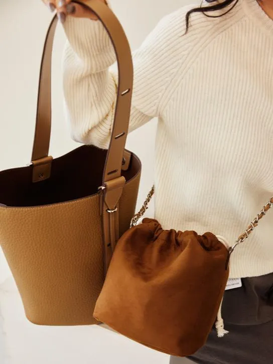 Soft leather adjustable bucket bag